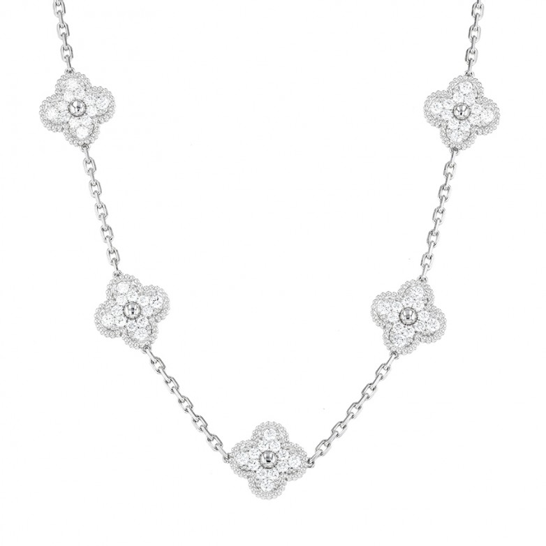 Collier Alhambra Van Cleef & Arpels diamants 4.83 carats or blanc 33.61g - Comme neuf sur Gemme Les Bijoux